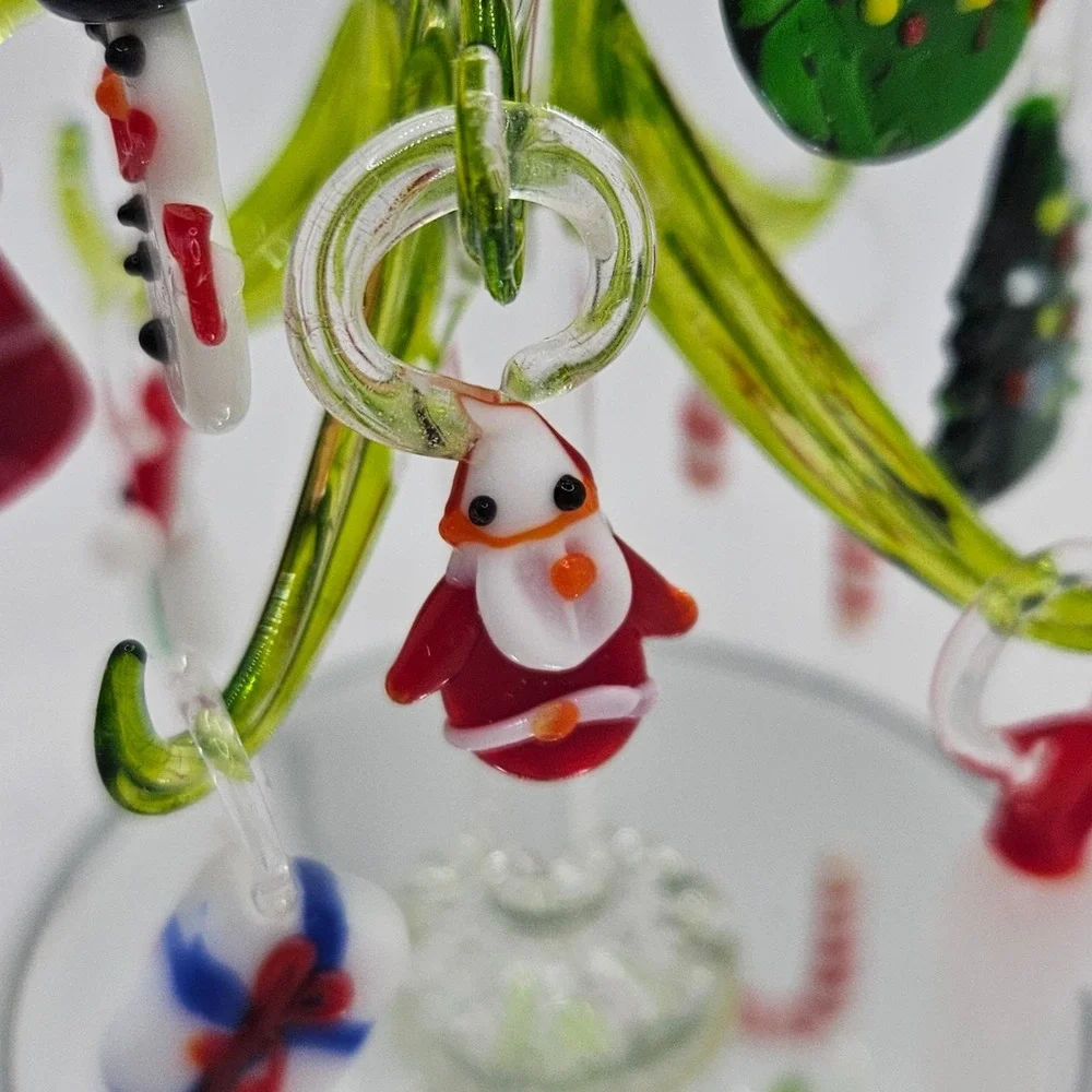 Green Crystal Glass Christmas Tree with Removable Ornaments 6
